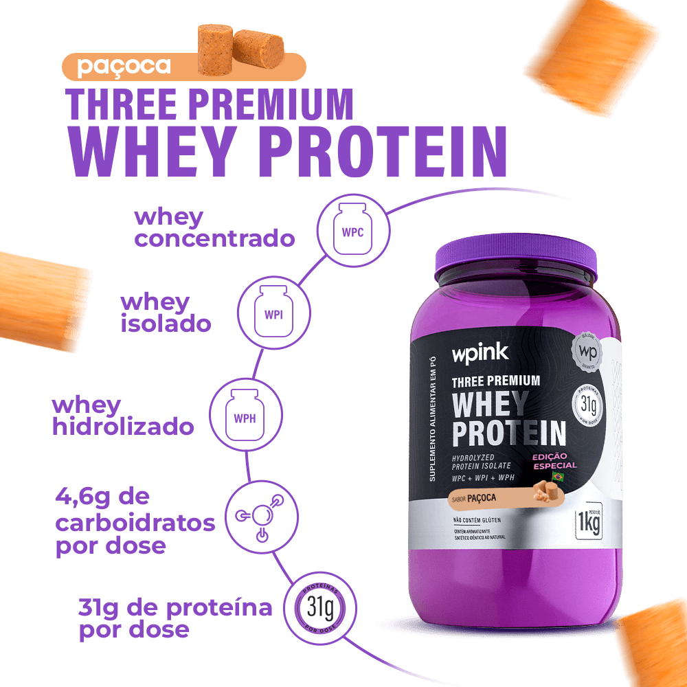 three premium whey protein paçoca 3w - (1kg) - wp - foto 2